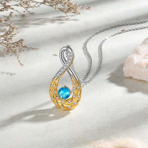 Mother's Day Feather Inifinity Necklace with 1 Birthstone Birthday Anniversary Gift for Mother Wife-Engravingift