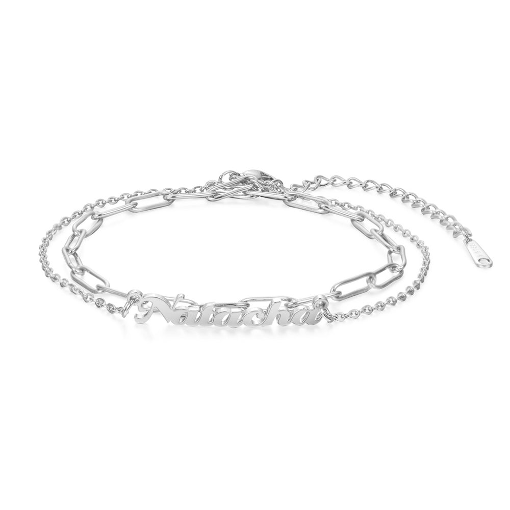 Mother's Day Gift Personalized Name Anklet Cuban Chain Custom Double Layers Anklet-Engravingift