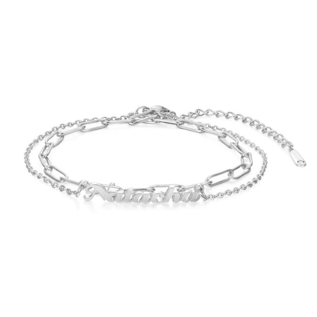 Mother's Day Gift Personalized Name Anklet Cuban Chain Custom Double Layers Anklet-Engravingift