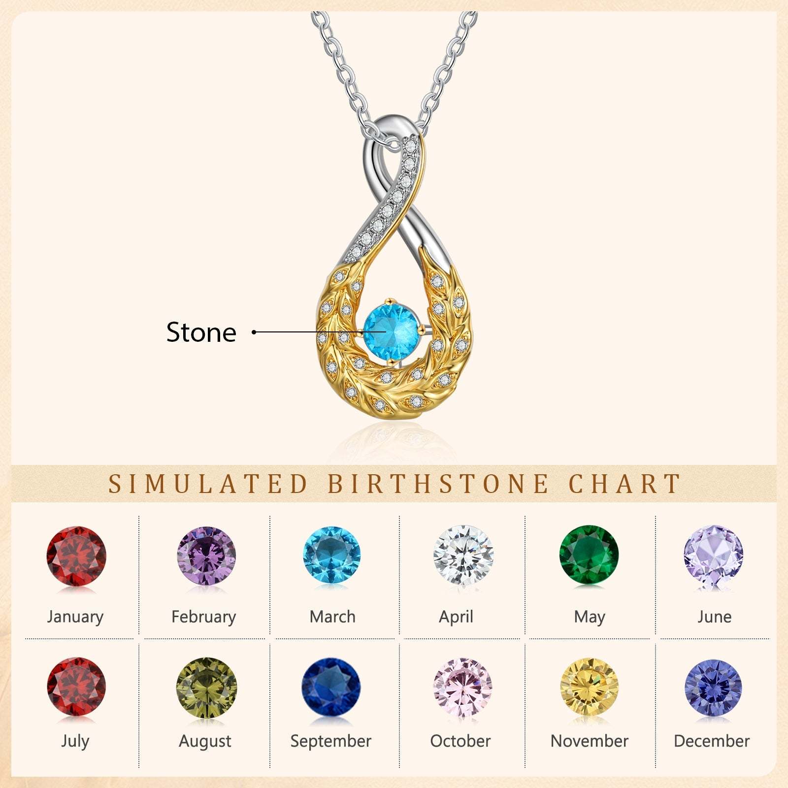 Mother's Day Feather Inifinity Necklace with 1 Birthstone Birthday Anniversary Gift for Mother Wife-Engravingift