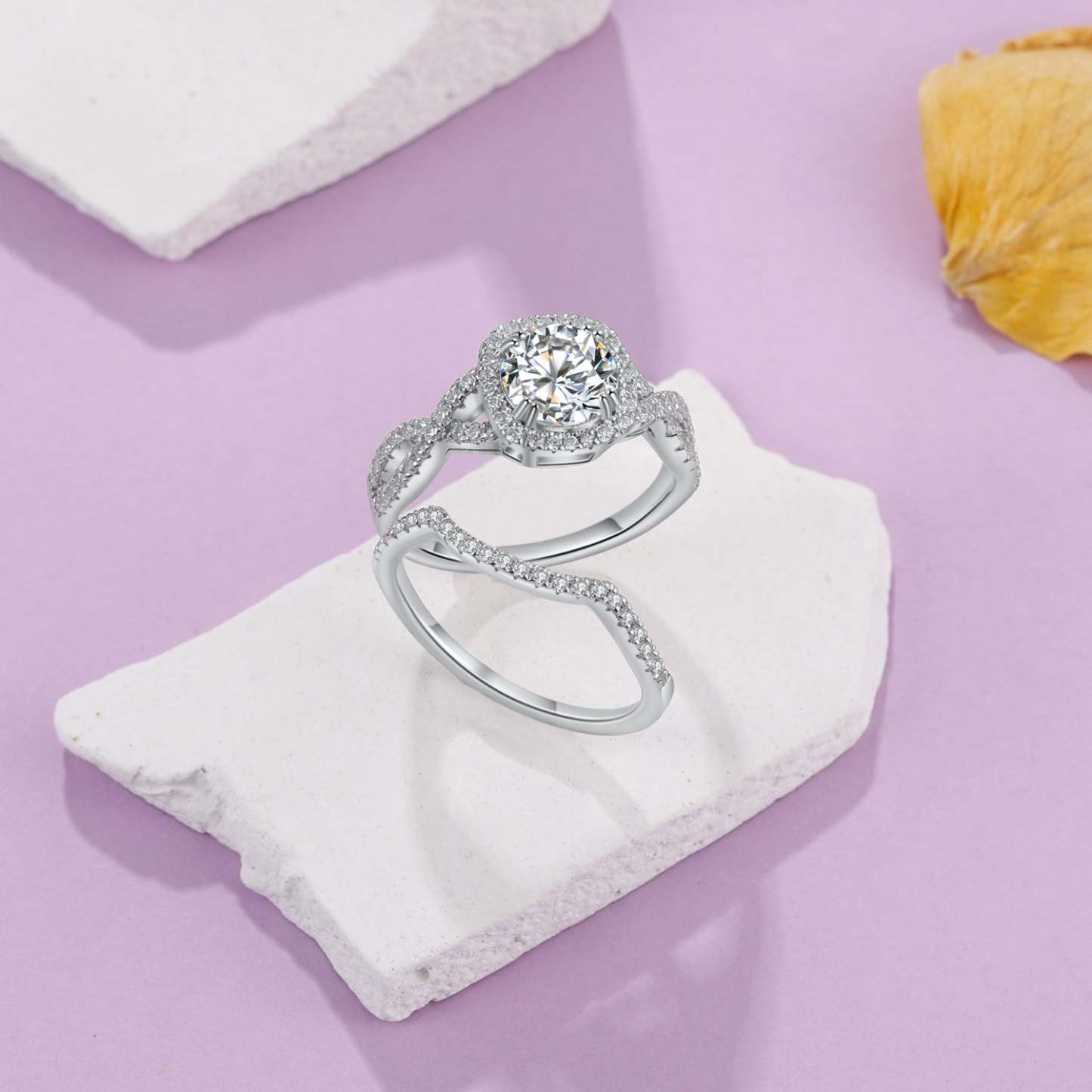 Mother's Day Gift Moissanite Diamond Halo Ring Set Dainty Engagement Ring