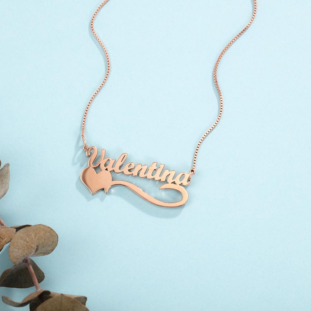 Mother's Day Gift Custom Name Necklace with Heart Cute Personalized Name Chain Rose Gold Unique Gift For Her-Engravingift