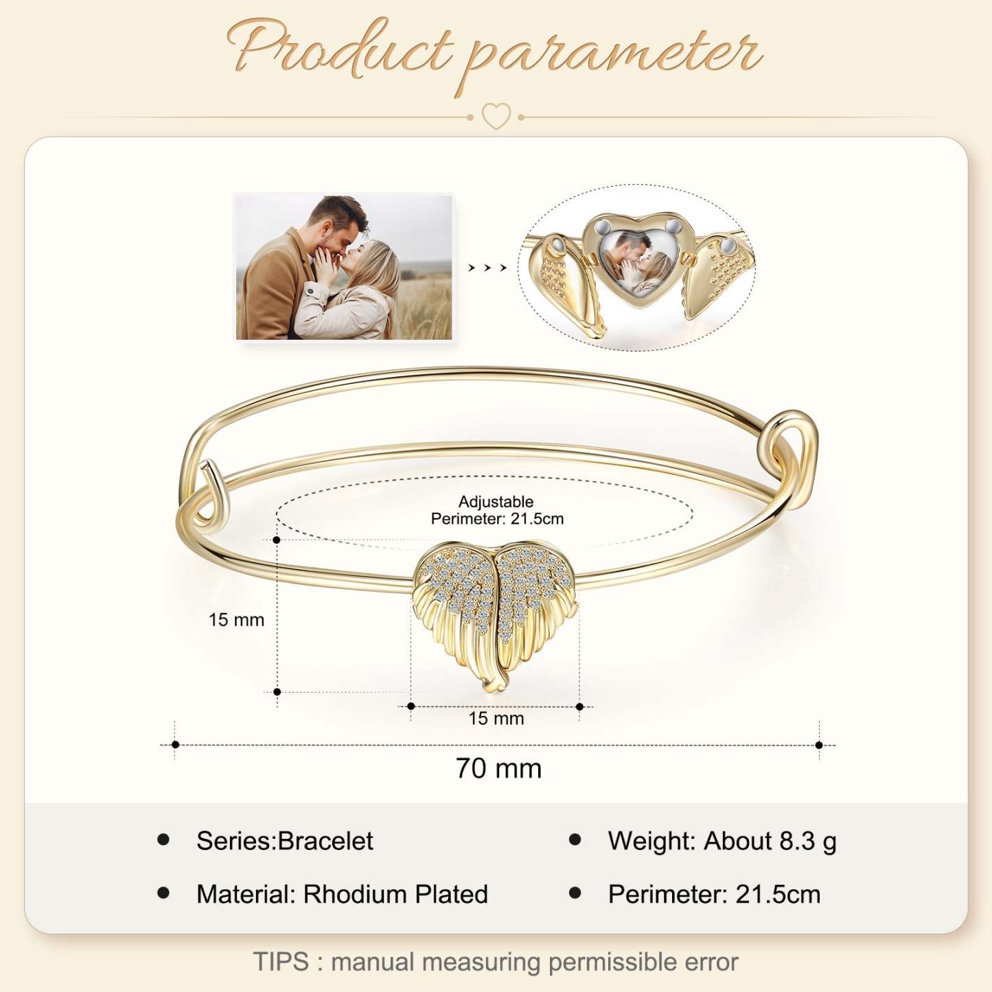 Personalized Angel Wings Photo Bracelet Custom 1 Photo Bangle
