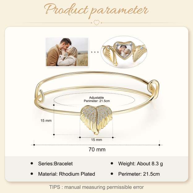 Personalized Angel Wings Photo Bracelet Custom 1 Photo Bangle