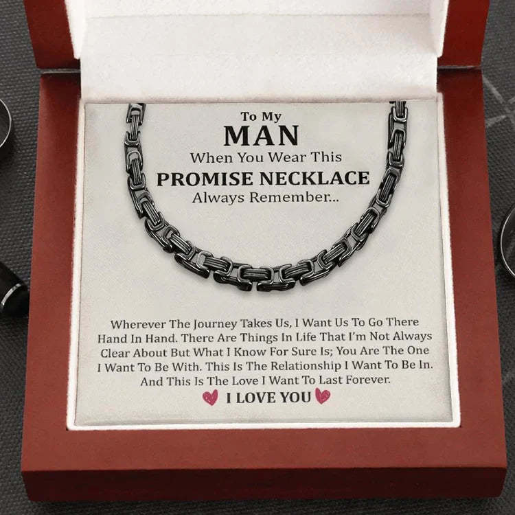 Christmas Gift To My Man I LOVE YOU Cuban Link Necklace Stainless Steel Necklace Father's Gift for Husband Boyfriend-Engravingift