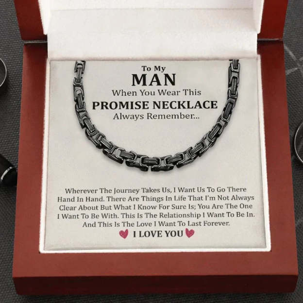 Christmas Gift To My Man I LOVE YOU Cuban Link Necklace Stainless Steel Necklace Father's Gift for Husband Boyfriend-Engravingift