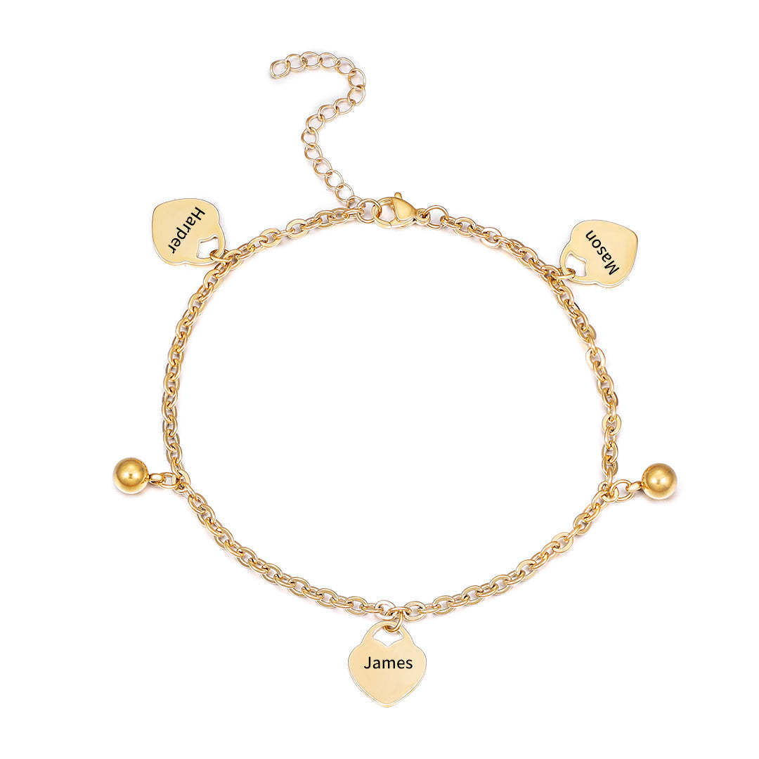 Mother's Day Gift Personalized Heart Anklet Custom 3 Names Anklet for Women-Engravingift