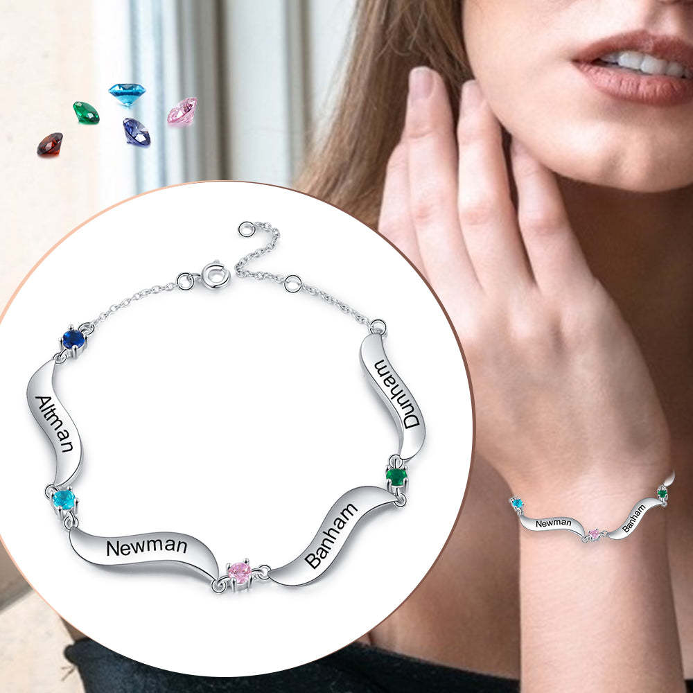 Mother's Day Gift Personalized Bracelet Custom 4 Names with 4 Birthstones Family Bracelet for Mom-Engravingift