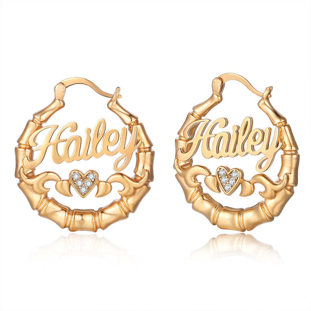 Mother's Day Gift Personalized Name Earrings Custom Bamboo Hoop Earrings for Women-Engravingift