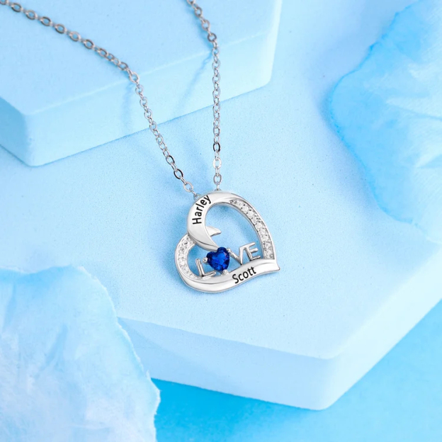 Mother's Day Gift LOVE Heart Necklace For Women Personalized Necklace with Heart Birthstone Engraved Names Unique Wedding Gifts-Engravingift