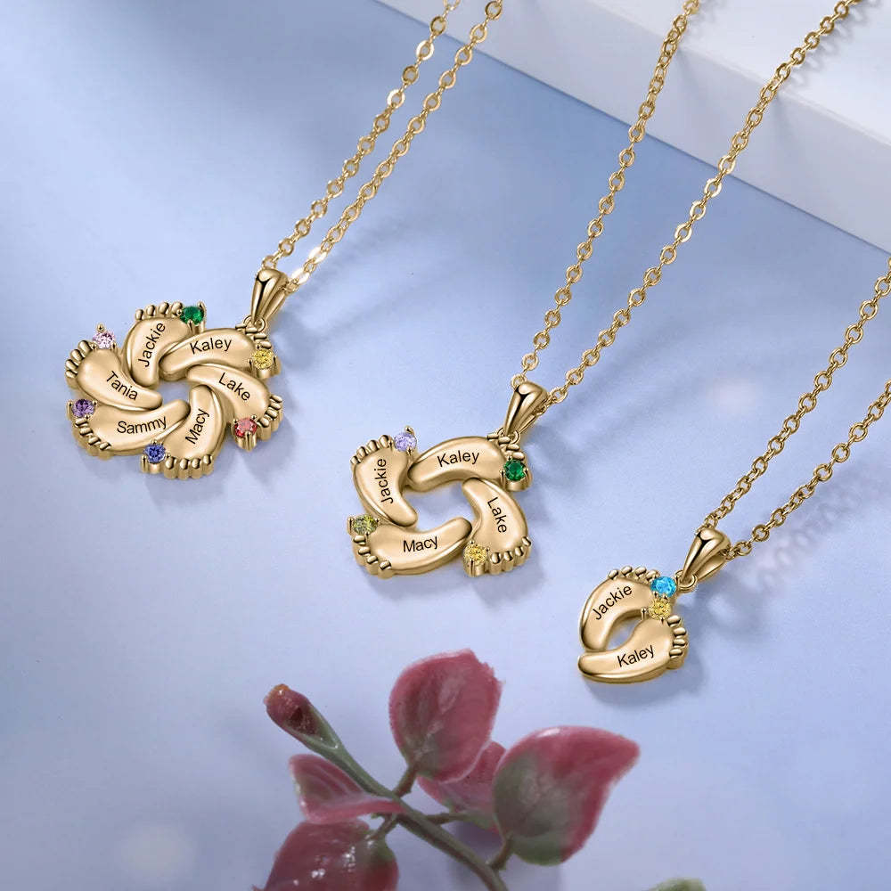 Christmas Gift Baby Feet Necklace With Custom Birthstone