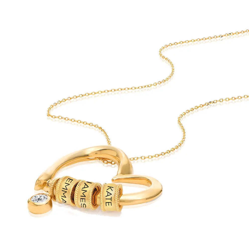 Mother Gift Charming Heart Necklace with Engraved Beads