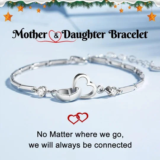 Christmas Gift To My Daughter Mother and Daughter Forever Linked Together Double Heart Bracelet