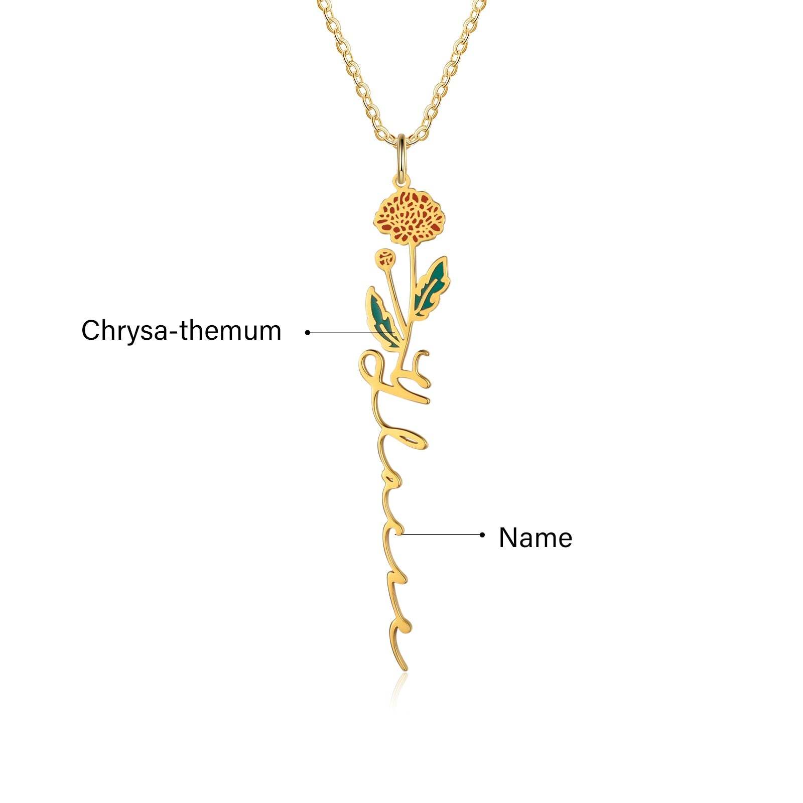 Mother's Day Gift Chrysanthemum Name Necklace Custom November Birth Flower Necklace for Her-Engravingift