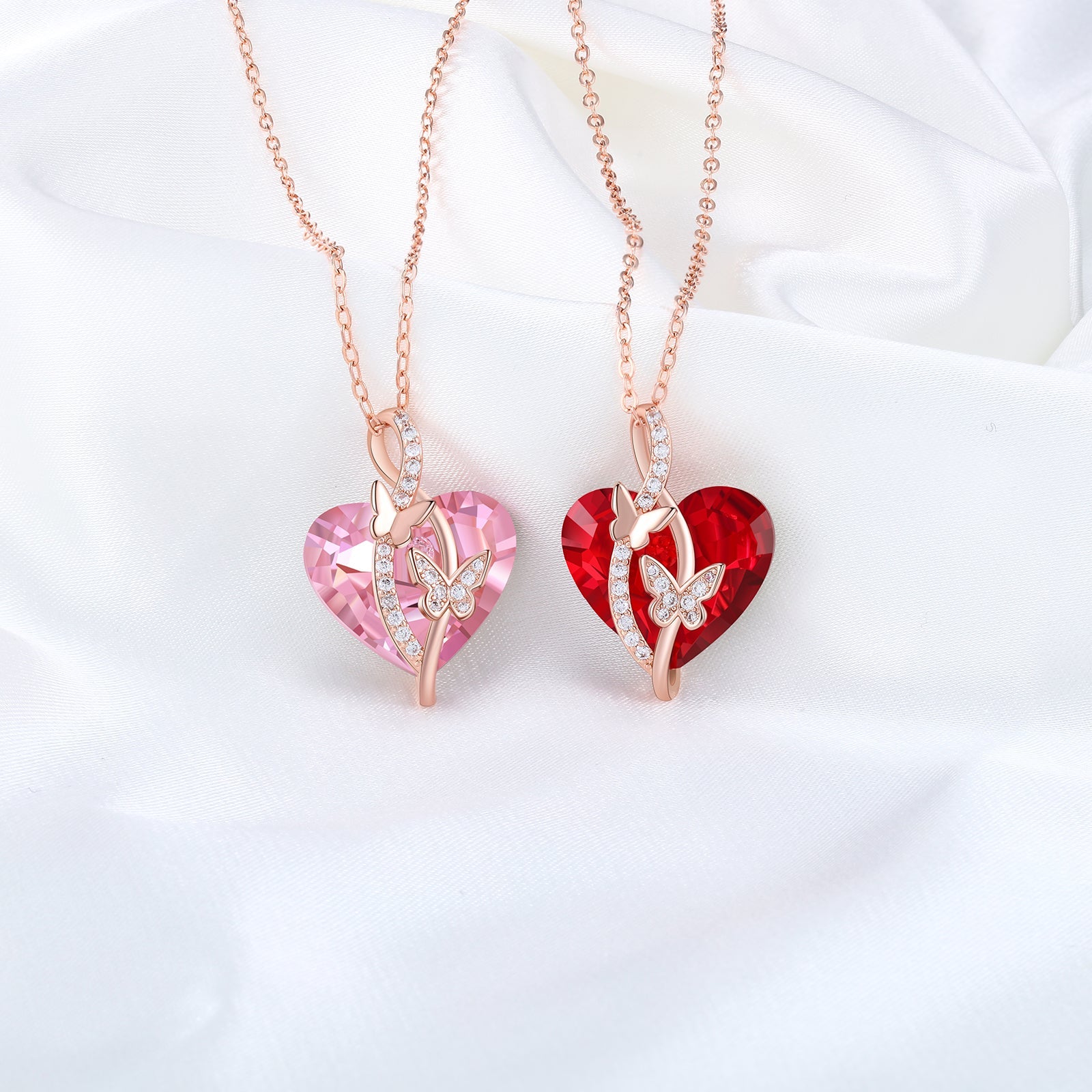 Christmas Gift Heart Red Crystal Necklace Butterfly Ruby Necklace for Her