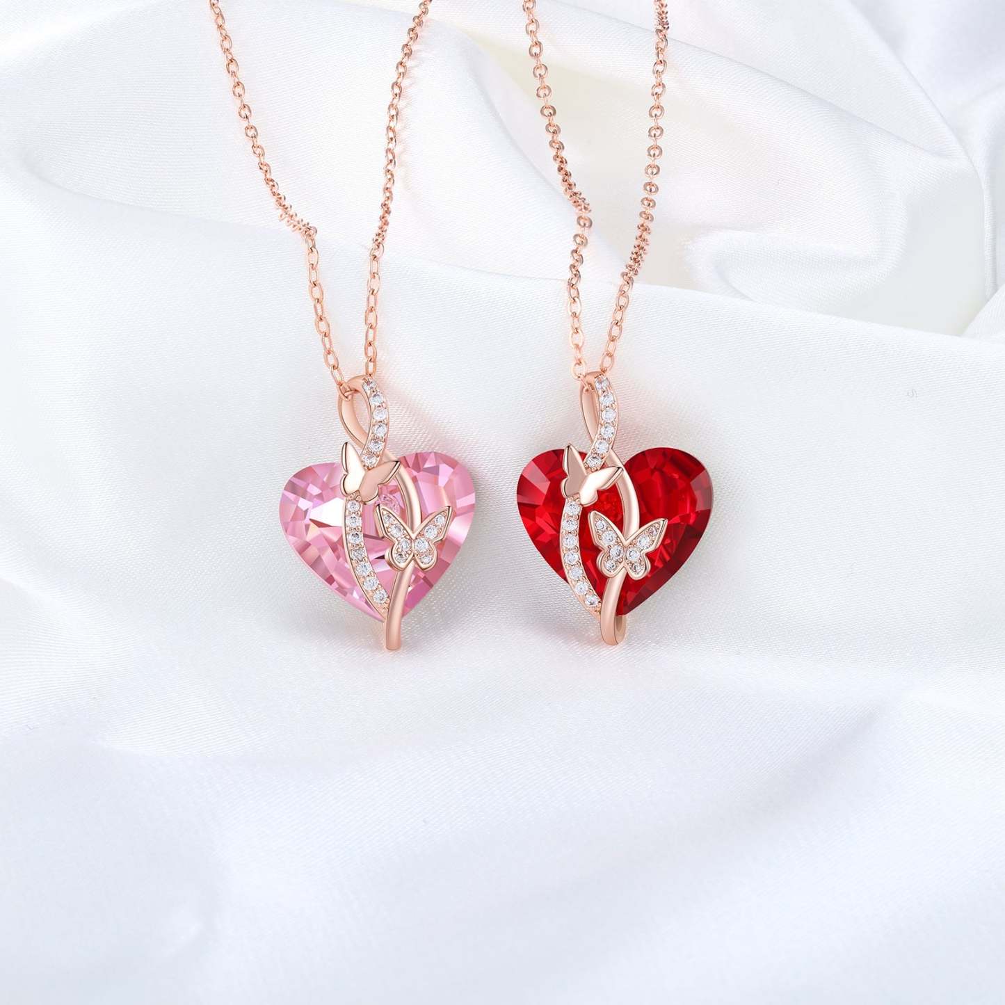 Christmas Gift Heart Red Crystal Necklace Butterfly Ruby Necklace for Her