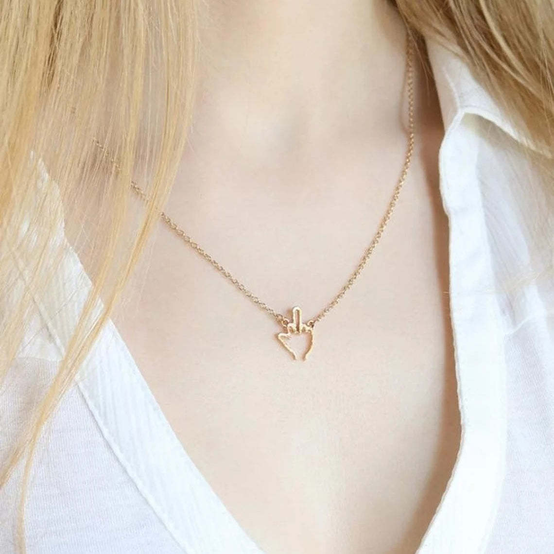 Mother's Day Gift Funny Middle Finger Pendant Necklace Friendship Couple Gifts-Engravingift