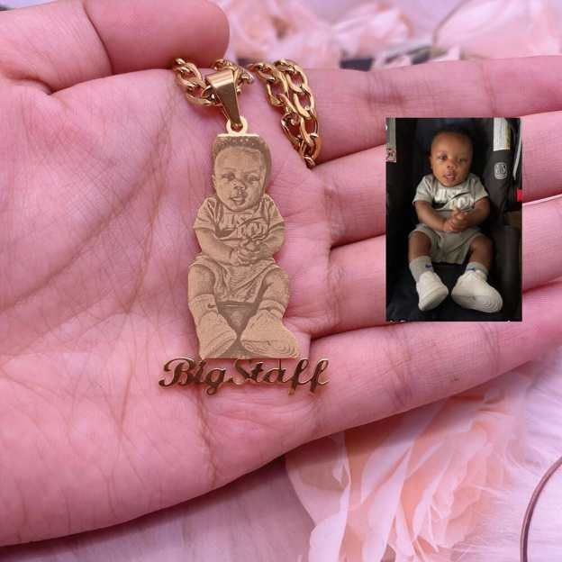 Mother's Day Gift Custom Photo Portrait Engraved Necklace-Engravingift