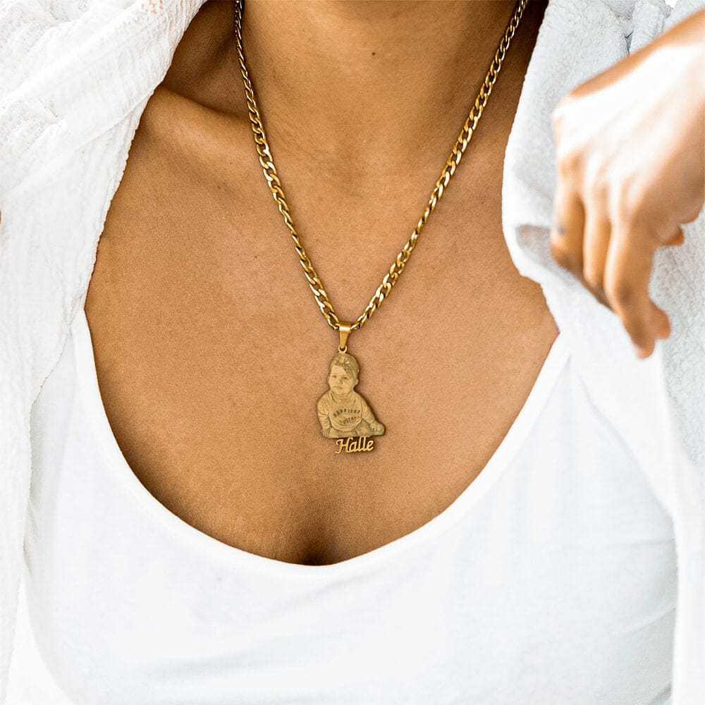 Mother's Day Gift Custom Photo Portrait Engraved Necklace-Engravingift