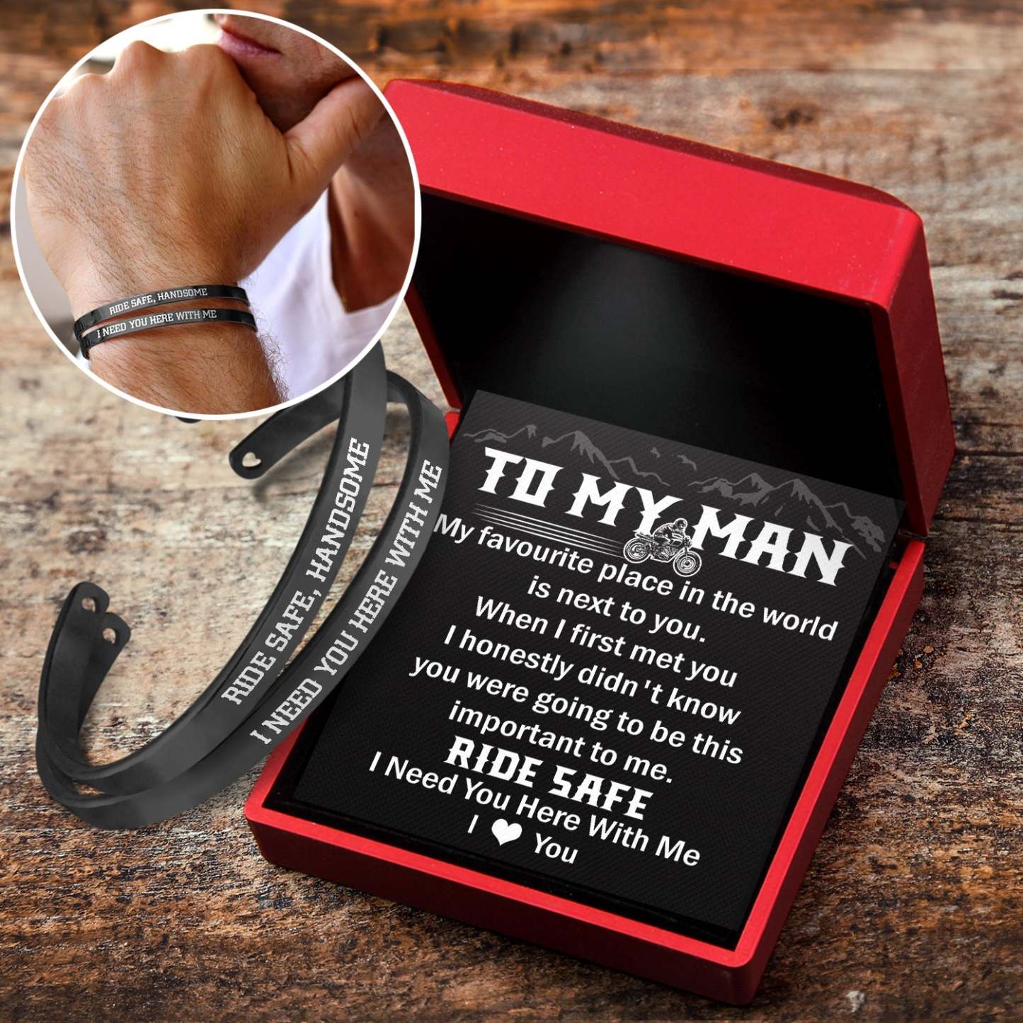 Father's Day Gift To My Man - I Love You - Biker Couple Bracelets-Engravingift
