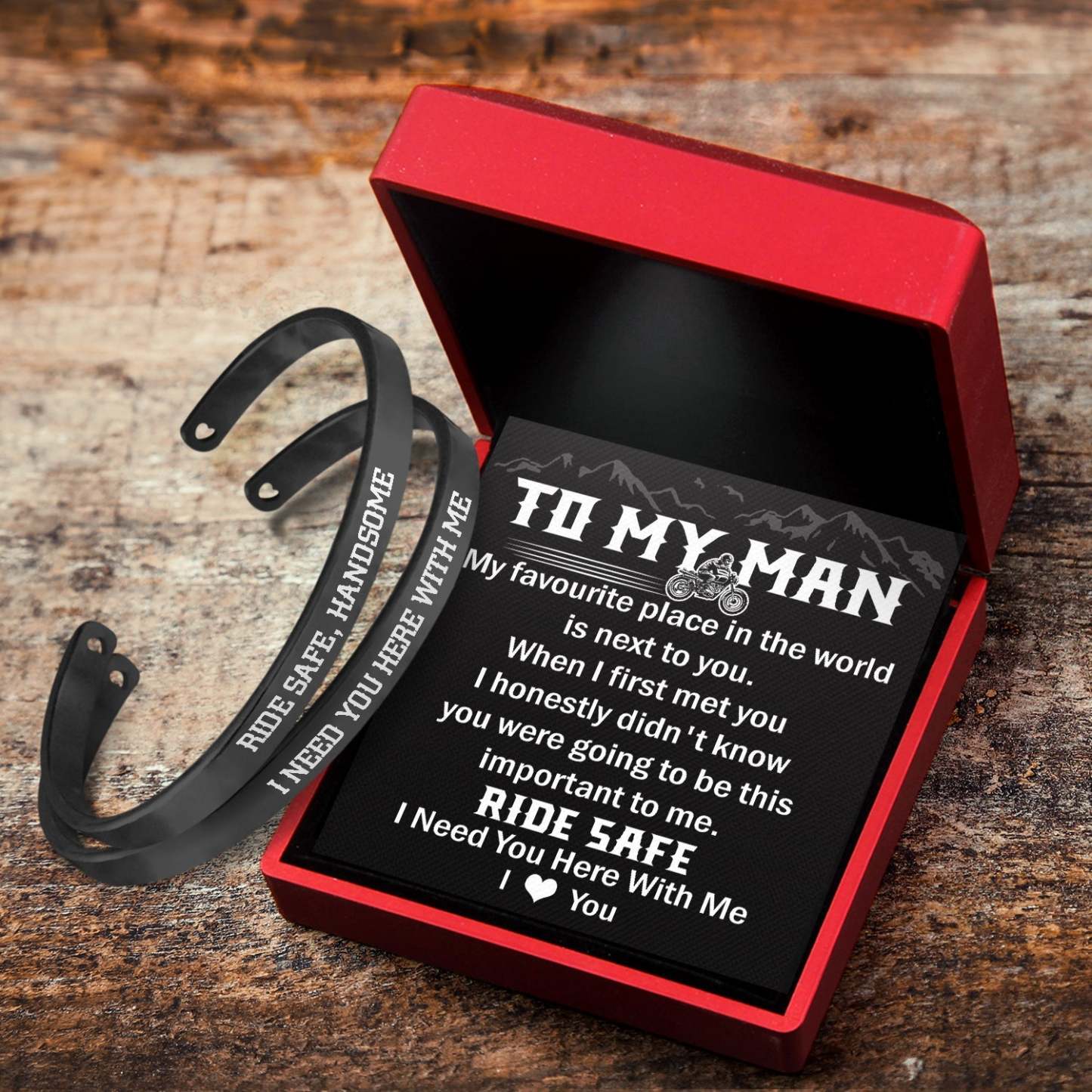 Father's Day Gift To My Man - I Love You - Biker Couple Bracelets-Engravingift