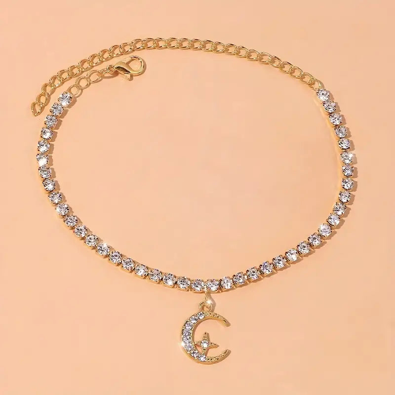 Mother's Day Moon Star Pendant Chain Anklet Versatile Summer Beach Foot Jewelry Female-Engravingift