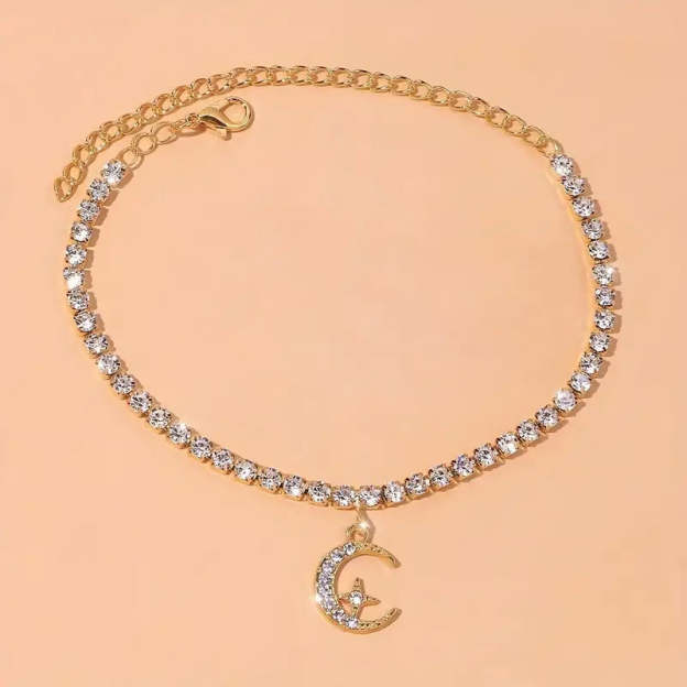 Mother's Day Moon Star Pendant Chain Anklet Versatile Summer Beach Foot Jewelry Female-Engravingift