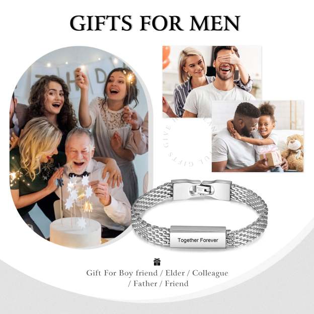 Christmas Gift Personalized Herringbone Bracelet Engraved Text for Men
