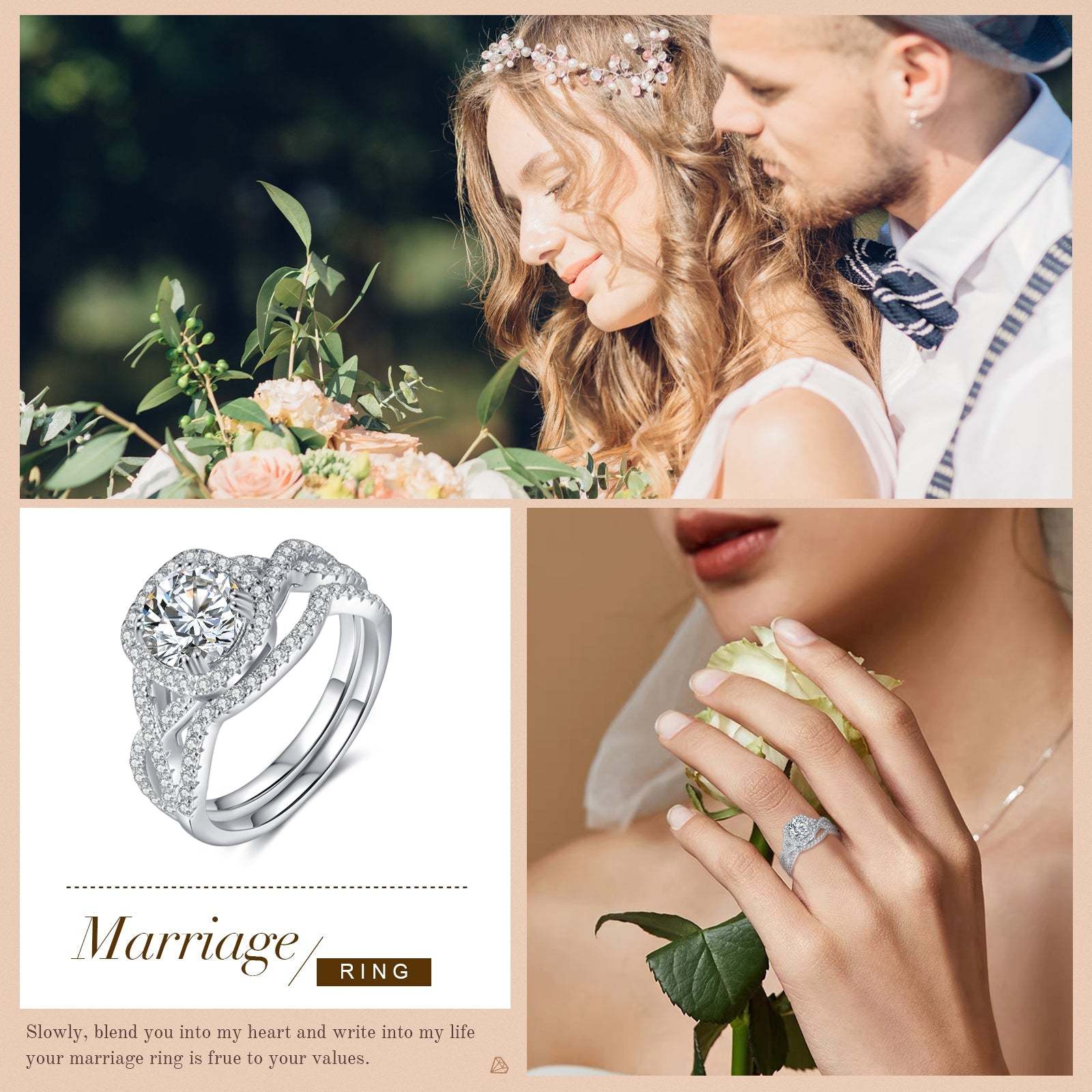 Mother's Day Gift Moissanite Diamond Halo Ring Set Dainty Engagement Ring
