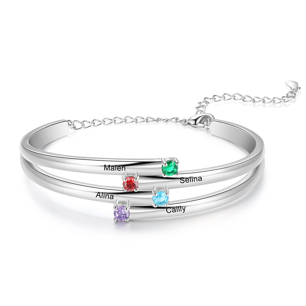 Christmas Gift Personalized Bracelet with 4 Birthstones Family Bracelet for Mom