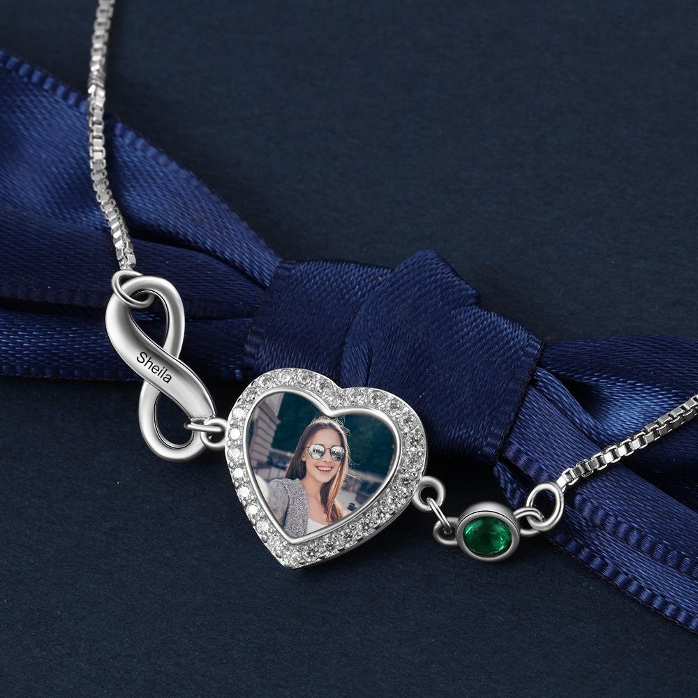 Mother'sDay Gift Mother'sDay gift Infinity Love Heart Photo Bracelet with Birthstone Personalized with Engraving-Engravingift