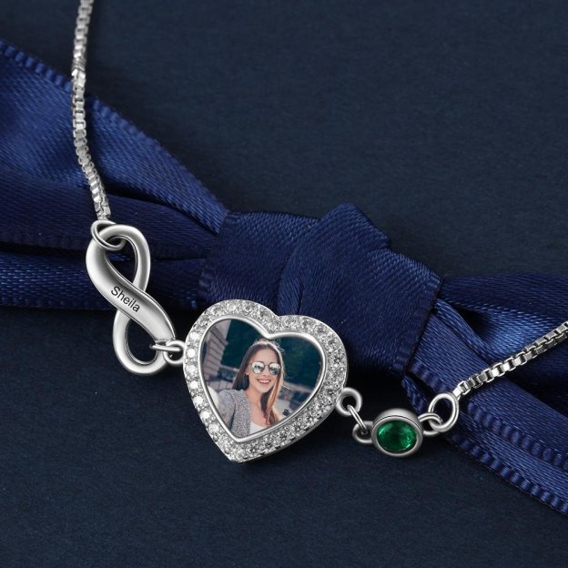 Mother'sDay Gift Mother'sDay gift Infinity Love Heart Photo Bracelet with Birthstone Personalized with Engraving-Engravingift