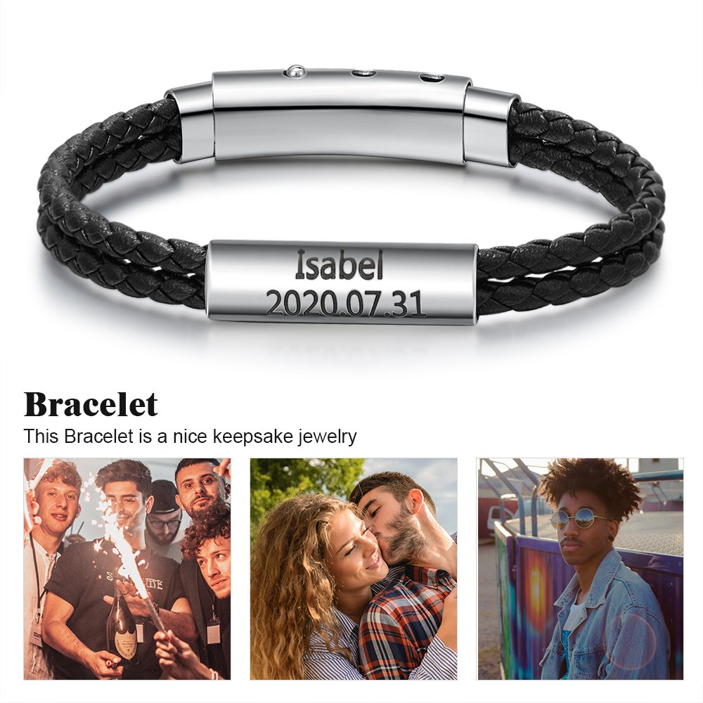 Christmas Gift Men Leather Bracelet Custom Text Multi-layer Bracelet