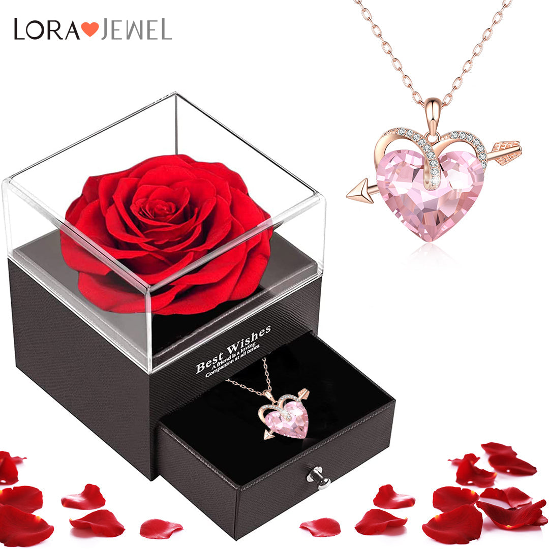 Mother's Day Gift Heart Red Crystal Necklace Love Arrow Ruby Necklace for Her-Engravingift