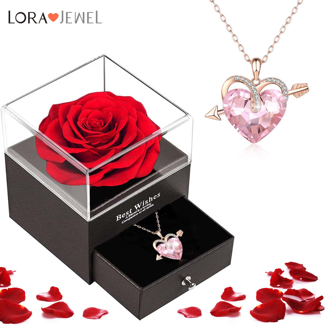 Mother's Day Gift Heart Red Crystal Necklace Love Arrow Ruby Necklace for Her-Engravingift