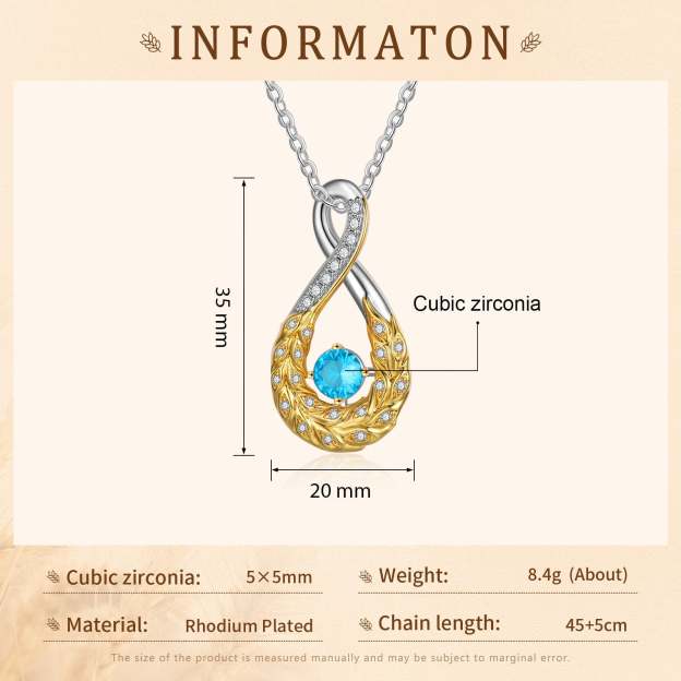 Mother's Day Feather Inifinity Necklace with 1 Birthstone Birthday Anniversary Gift for Mother Wife-Engravingift