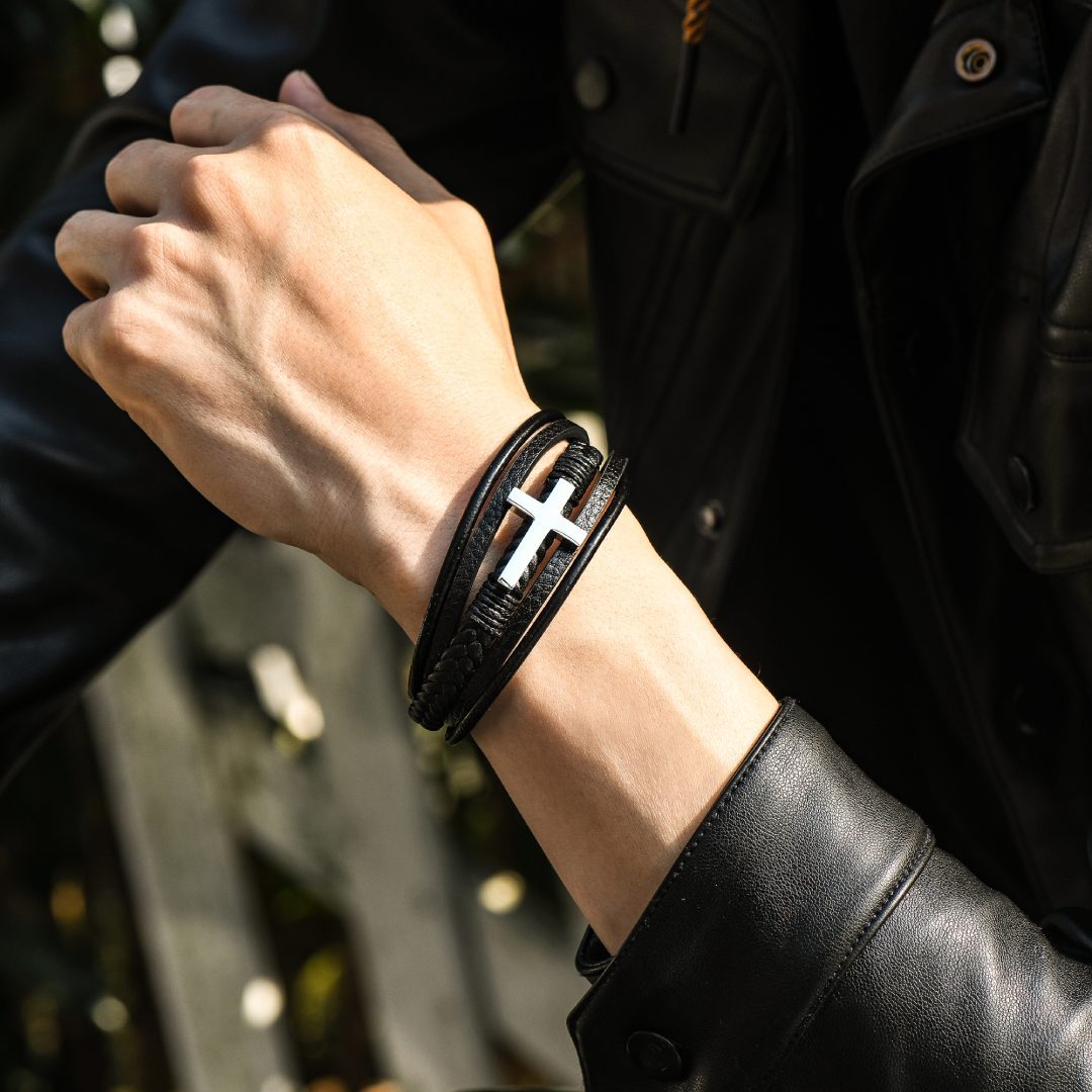 Christmas Gift To My Grandson Cross Braided Leather Bracelet "Pray Through It"