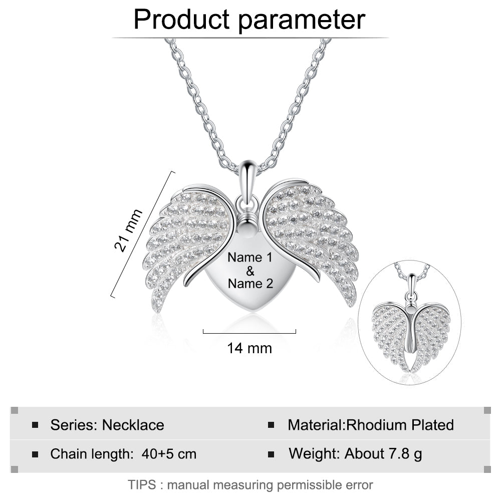 Mother's Day Gift Guardian Angel Wings Necklace with Angel Locket Heart Necklace-Engravingift