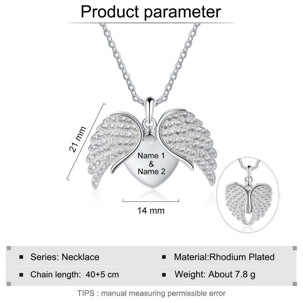 Mother's Day Gift Guardian Angel Wings Necklace with Angel Locket Heart Necklace-Engravingift