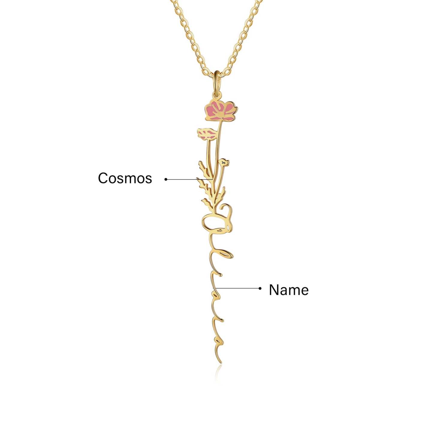 Mother's Day Gift Cosmos Name Necklace Custom October Birth Flower Necklace for Her-Engravingift