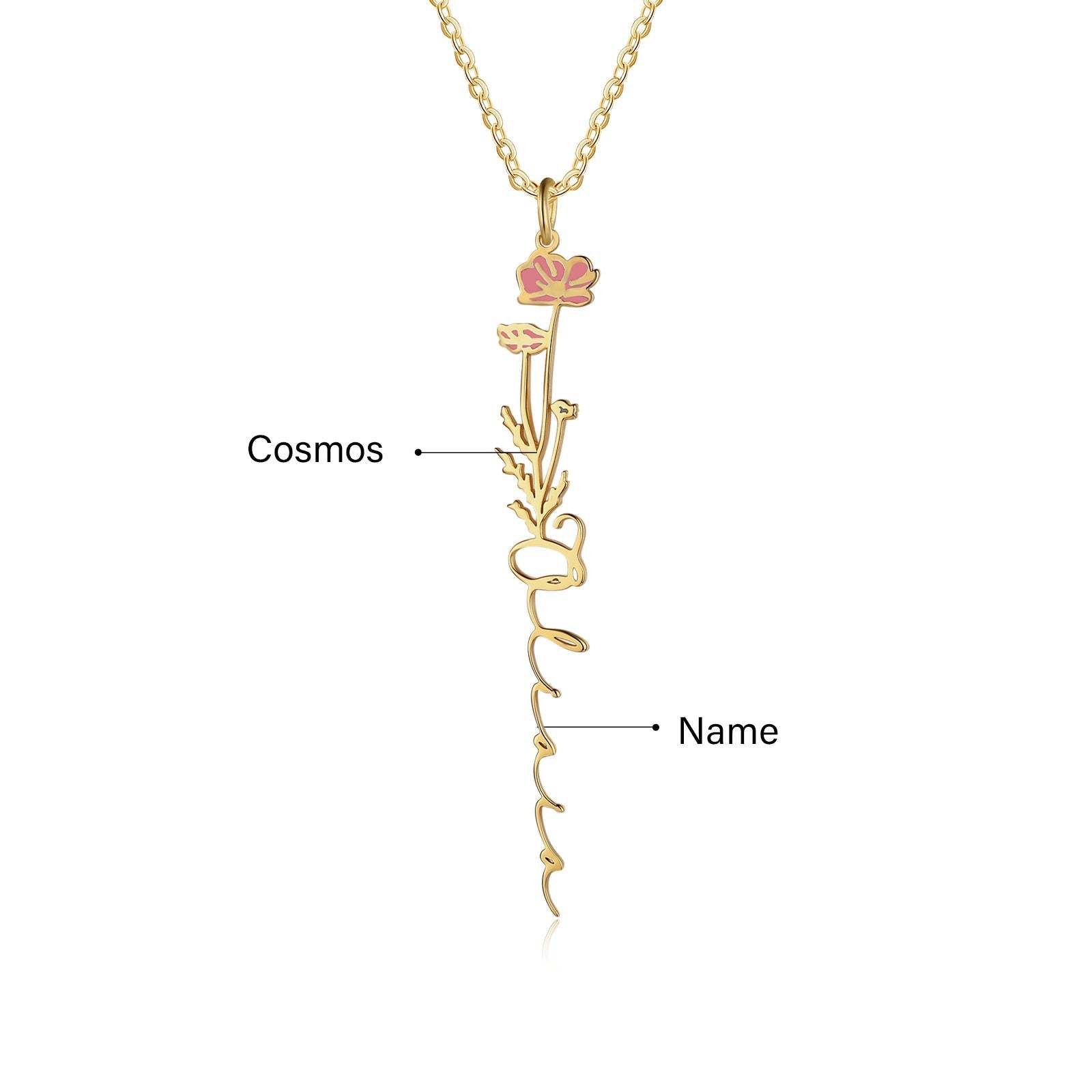 Mother's Day Gift Cosmos Name Necklace Custom October Birth Flower Necklace for Her-Engravingift
