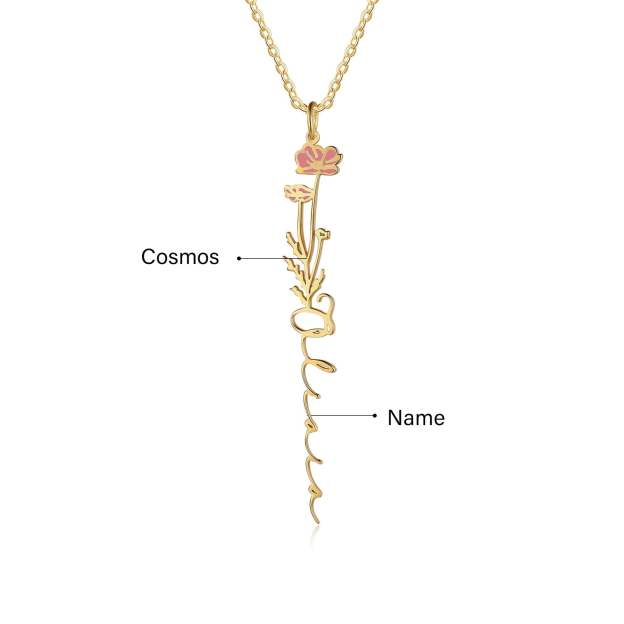 Mother's Day Gift Cosmos Name Necklace Custom October Birth Flower Necklace for Her-Engravingift