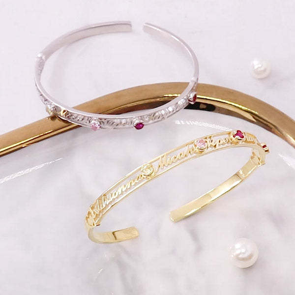 Mother's Day Gift Personalized Name Bangle Bracelet Custom 4 Names and 5 Birthstones Bracelet for Her-Engravingift