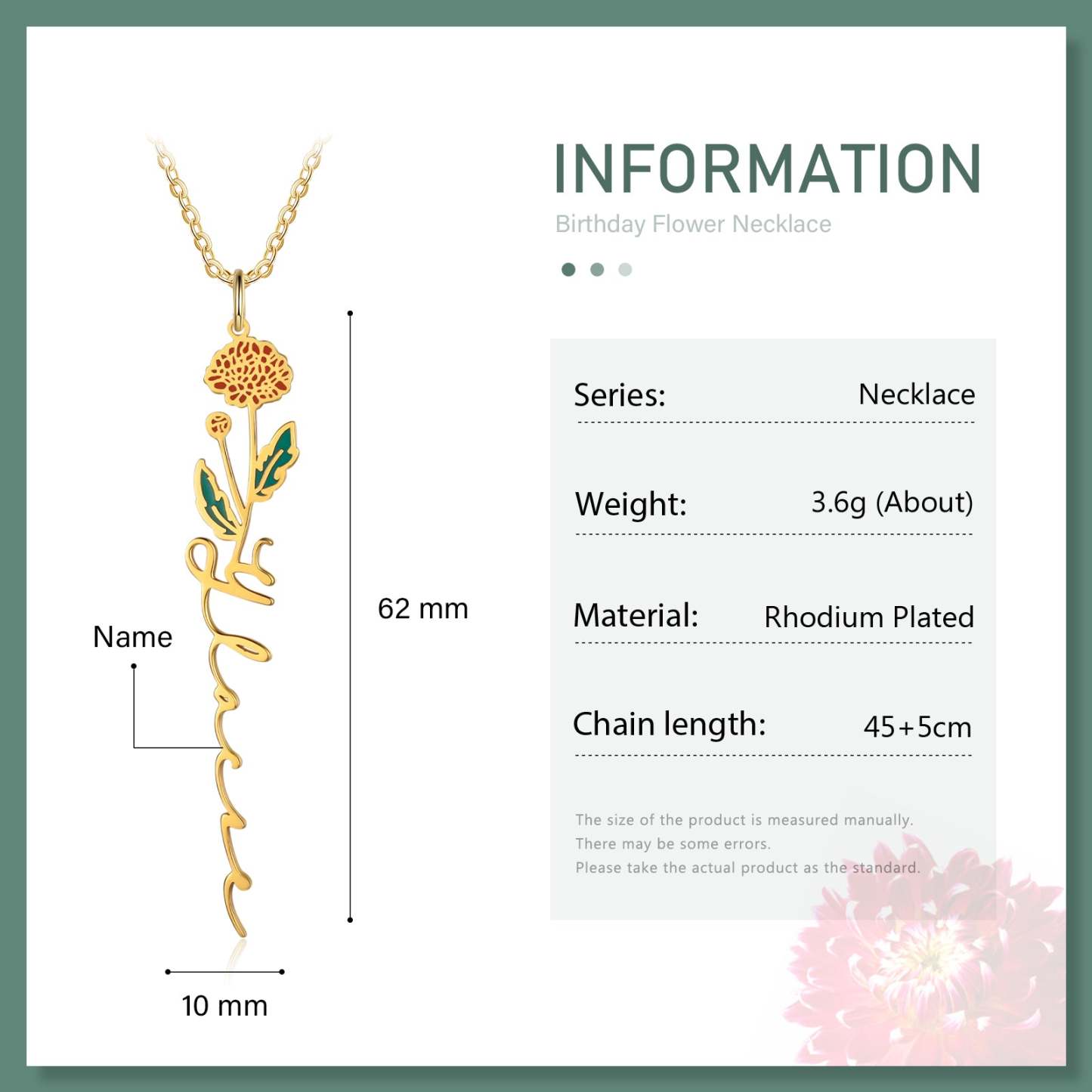 Mother's Day Gift Chrysanthemum Name Necklace Custom November Birth Flower Necklace for Her-Engravingift