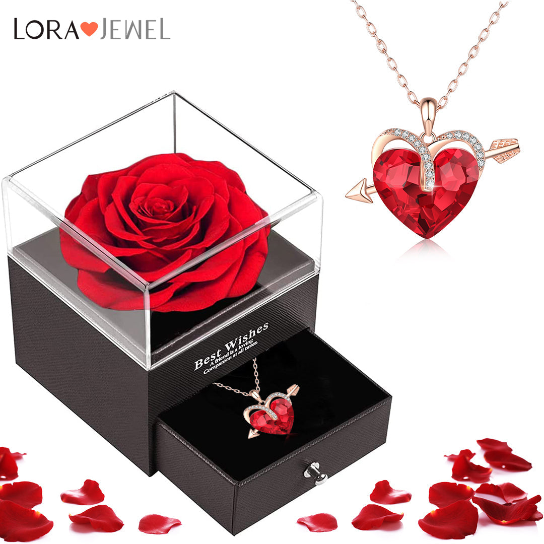 Mother's Day Gift Heart Red Crystal Necklace Love Arrow Ruby Necklace for Her-Engravingift