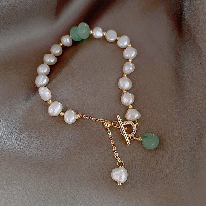 Mother's Day Gift Pearl Bracelet With Jade Charm-Engravingift