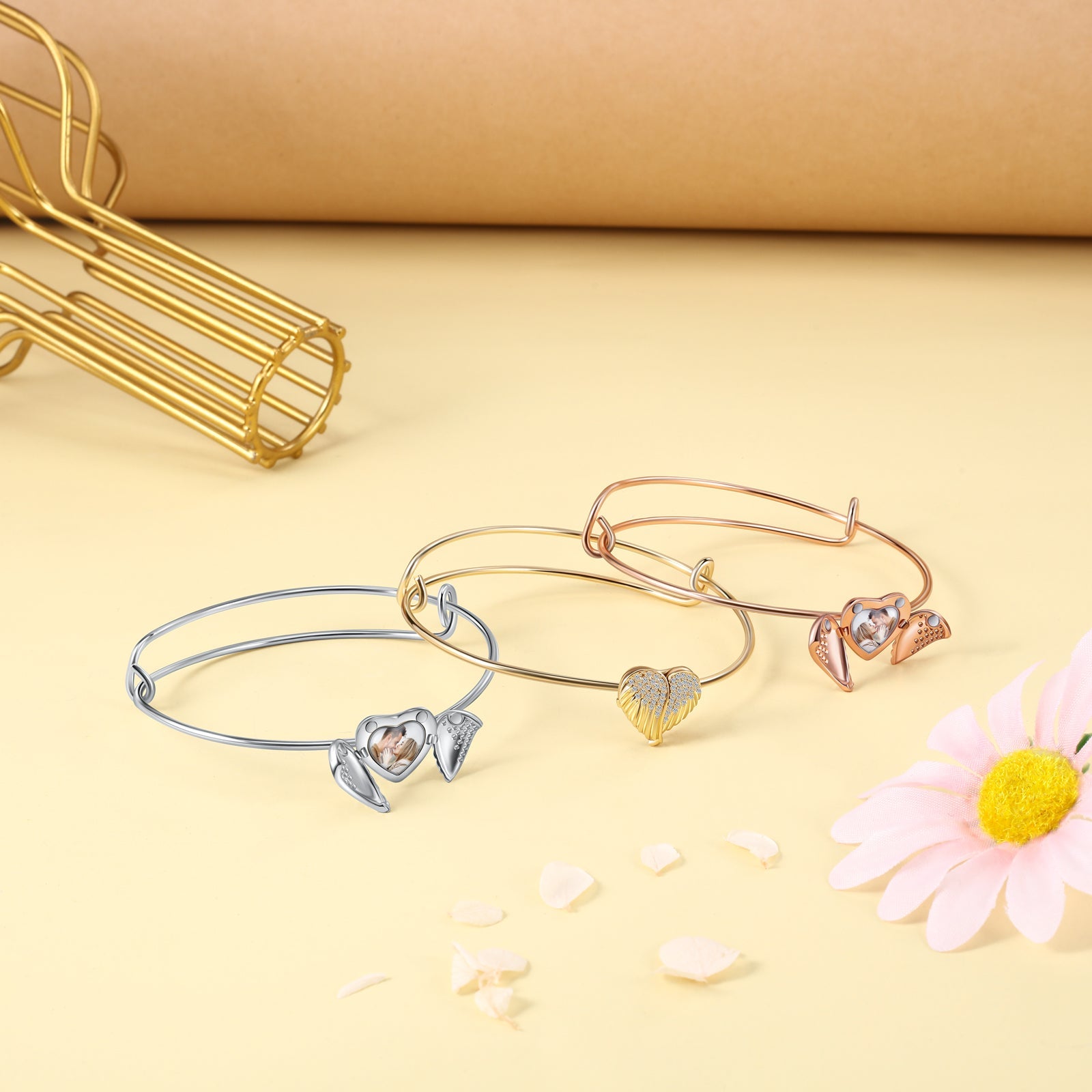 Personalized Angel Wings Photo Bracelet Custom 1 Photo Bangle