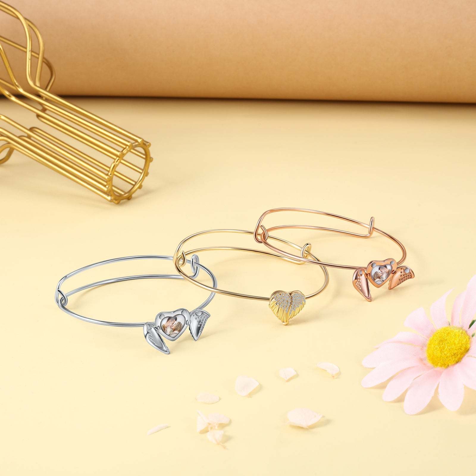 Personalized Angel Wings Photo Bracelet Custom 1 Photo Bangle