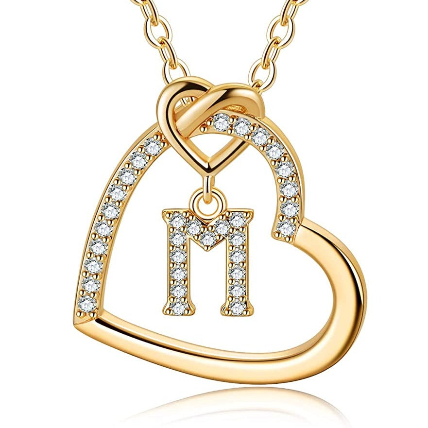 Filled Heart Pendant Initial Necklaces GOLD Engravingift