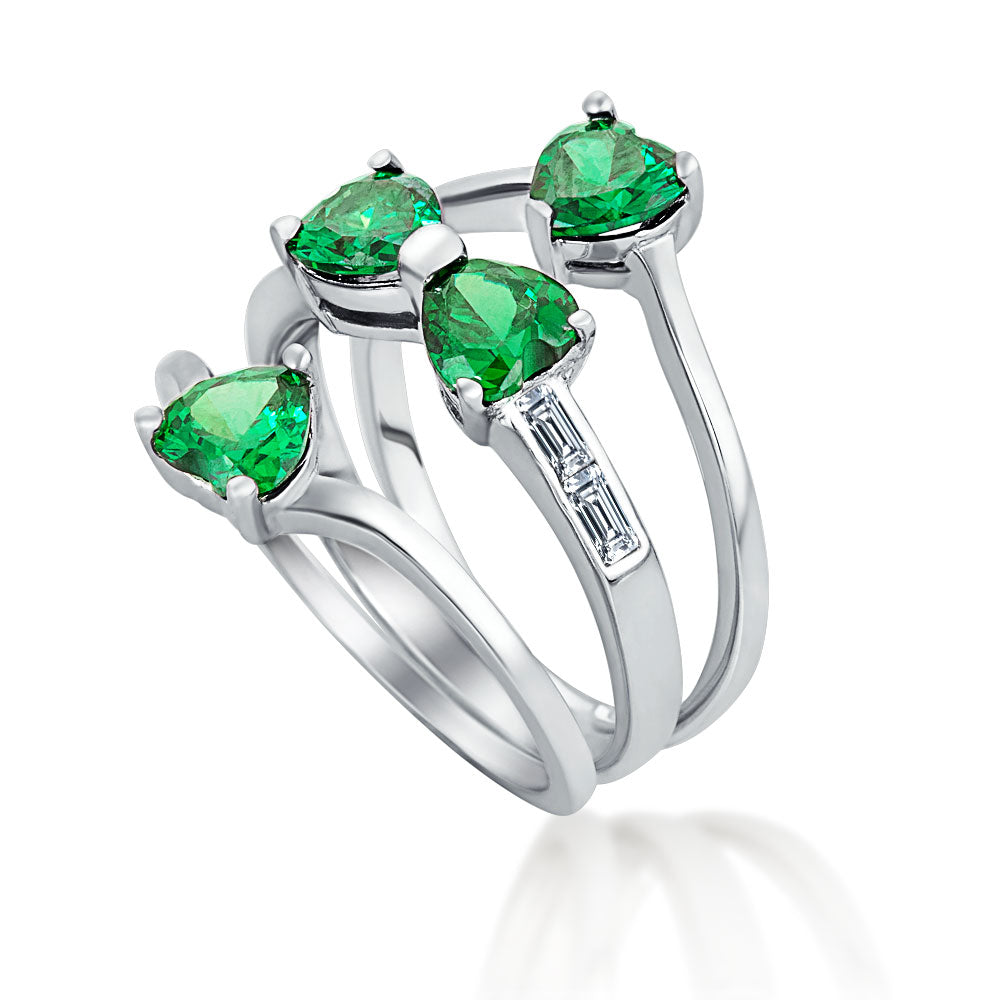 Graduation Gift Leaf Green CZ Flower Shamrock Clover Ring Set .925 Sterling Silver-Engravingift